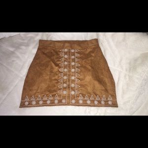 suede aztec print fitted skirt